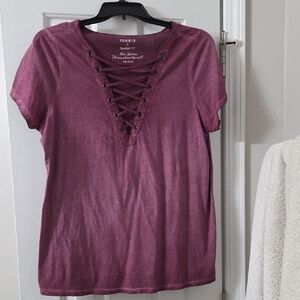 Torrid Women's Mauve Lace-Up Short Sleeve Top